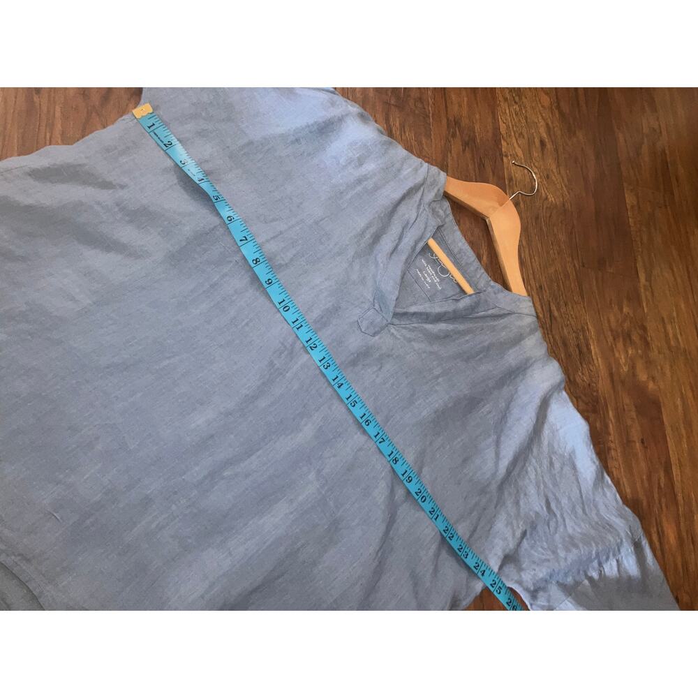 KYLA SEO 100% Linen Popover Top Blouse Blue Size Large L HANDMADE BOXY LAGENLOOK - Picture 7 of 8